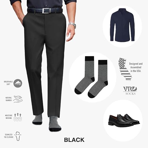 VRD Bamboo Mens Dress Socks for Men, 1-Pack, Black Crew Length Mid-Calf Socks, Mens Shoe Size 8-133