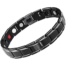 Pulseras Curativas Para Mujer EUMENIDES Pulsera magnética de acero de titanio para hombre, pulsera magnética de 4 elementos, elimina la electricidad estática, mejora la circulación, alivia el estrés (pulsera magnética negra)