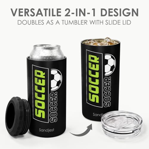 Image of Soccer Can Cooler Stainless Steel 12oz, Insulated Tumbler for Men Brother Buddy Players, Travel Cans Koozie, Sport Gift for Birthday, Christmas
