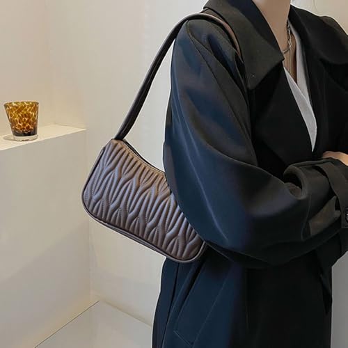 Shoulder Handbag Women PU Solid Color Underarm Coffee4