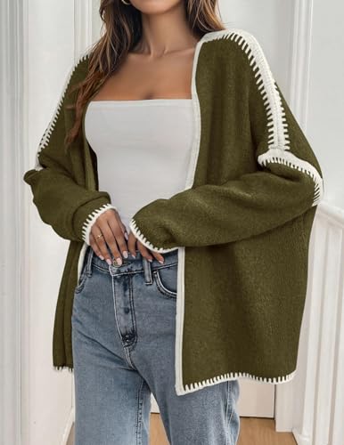 Image of PRETTYGARDEN Womens Oversized Cardigan Sweaters 2026 Fall Long Lantern Sleeve Knit Open Front Lightweight Sweater