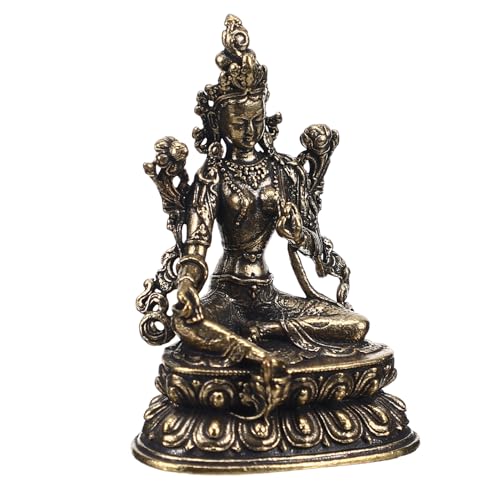 HYTROVE Figurine Bouddha Tara Verte Laiton Statue Bodhisattva Compacte pour Décoration Bureau Et Collection Art Bouddhiste