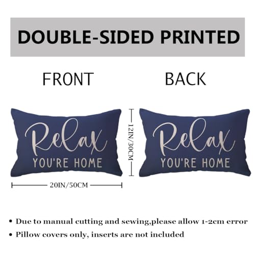 Home-Relax-Lumbar-Throw-Pillow-Covers-Farmhouse-Rustic-Welcome-Decorative-RectangularWaist-Pillowcases-12-x-20-Inch2Pack-Front-Porch-Decor-Cushion-Covers-Blue Home Relax Lumbar Throw Pillow Covers Farmhouse Rustic Welcome Decorative RectangularWaist Pillowcases 12 x 20 Inch2Pack Front Porch Decor Cushion Covers Blue