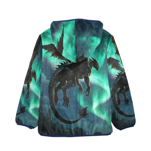 Dragon Flying under Aurora Borealis Toddler Fleece Jacket Girl Boys Hooded Fleece Jacket2