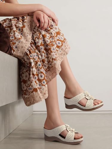Image of TEMOFON Womens Wedge Sandals Leather: Comfortable Walking Shoes Summer