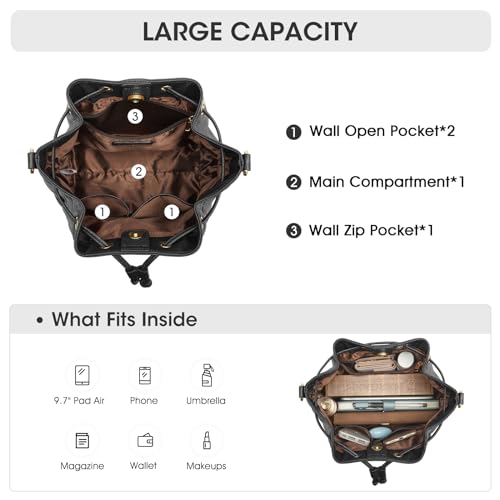 Bolso saco trenzado de cuero para mujer con dos correas miniatura 5