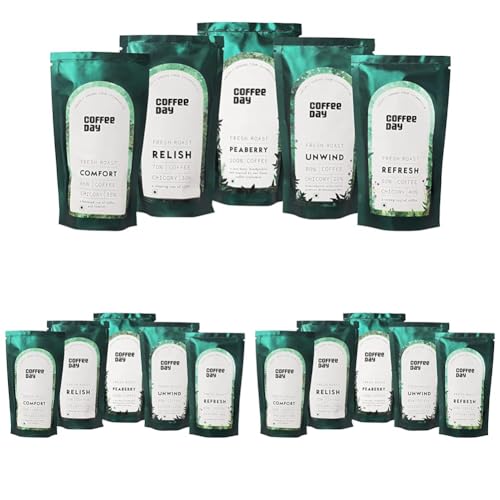 Image of Cafe Coffee Day - Filter Coffee Powder Starter Pack 75 Gm Packet Each (Pack Of 15)|South Indian Filter Coffee Powder, Medium To Dark Roast|Peaberry, Unwind, Refresh, Comfort & Relish