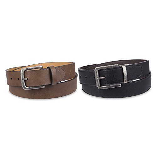 Dickies Men's 2 Belts in a Box Gift Set, brown/black/brown, Large (38-40)
