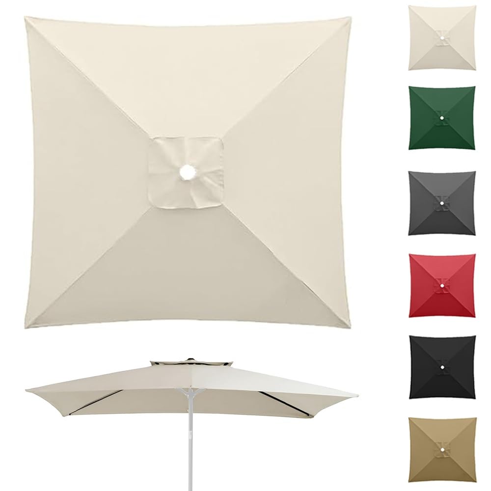 Auvent De Rechange Pour Parasol Carré 2x2m 3x3.0m Toile De Rechange De Parasol 4/8 Baleines Dessus De Parapluie De Remplacement En Polyester(Beige,3x3.0m/9.8ftx9.8ft-8ribs)