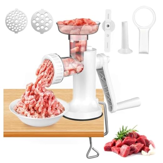 LHS Manual Meat Grinder, Heavy Duty Meat Mincer Sausage Stuffer,Hand Grinder with Stainless Steel Blades for Meat, Sausage, Cookies, Easy to Clean(3 in 1,White)