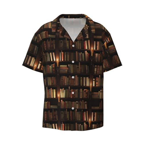 Book Room Library Print Men's Pocket Hawaiian Shirts â€“ Short Sleeve Casual Beachwear for Summer S-4XL