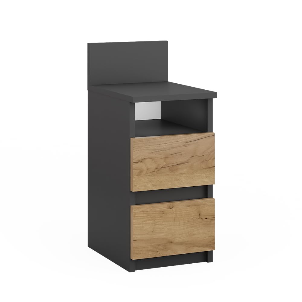 Vicco La cassettiera Monty, Antracite/Rovere dorato, 25 x 59.1 cm con 2 cassetti, adatto per il posizionamento flessibile accanto al letto o al divano