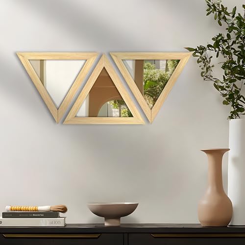 Image of Art Street Triangle Decorative Wall Mirror Set of 3 Triangle Shape Mirror for Home Decoration, Size-10X10 Inch, Framed