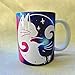 Handmade Cats cuddling in the moonlight. Perfect coffee tea mug for that cat animal lover we all know. Cats relaxing with a space background - Dishwasher Safe - 12 oz
