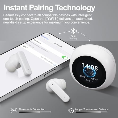 Image of Wireless Earbuds, ANC /ENC Noise Cancelling Earbuds with Touch Screen, Bluetooth 5.4 Ear Buds with LED Charging Case, 40H Stereo Sound, IPX7 Waterproof Earphones with 6 EQ Modes for iOS Android (White)