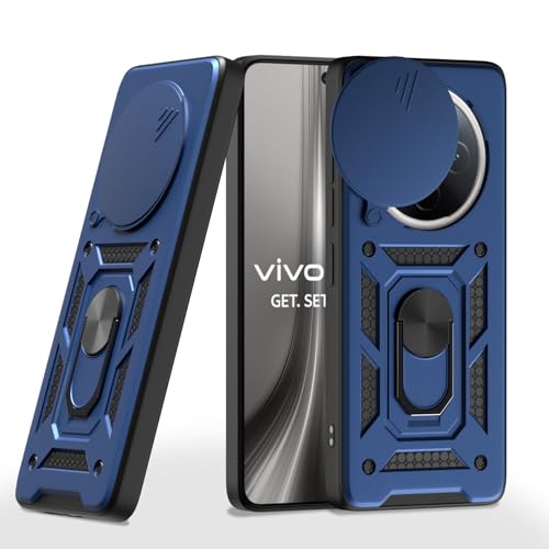 Image of Pikkme Back Cover for Vivo T4 5G / iQoo Z10 5G | 360 Protection Case | Sliding Camera Shield Cover & Ring Holder Stand D10 Tough Armor Bumper Case (Blue)