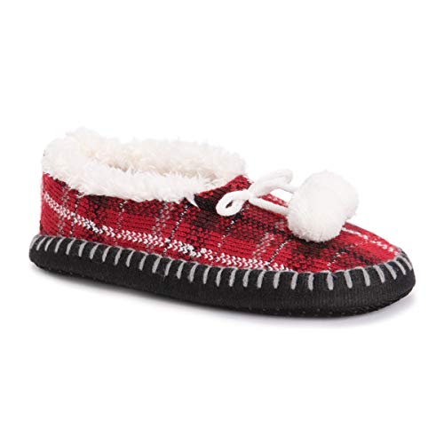 Muk Luks Women's Pom Ballerina Slippers, Red, Small/Medium