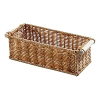 Baoblaze Imitation Rattan Basket Handmade Woven Storage Baskets Imitation Wicker Basket with Wooden Handle Rectangular Narrow Woven Baskets for Kitchen, Shelves, Bedroom, Bedroom, Wardrobe, L