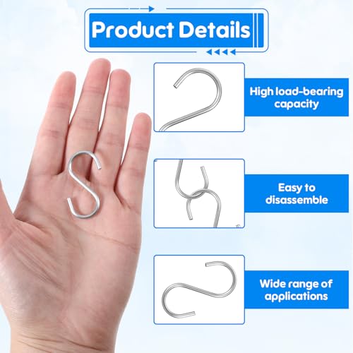 Larrel 48 Stück S Haken, Metall Haken 2 x 4 cm S Metallhaken zum Einhängen SMetallHaken für Küche, Bad, Schrank, Garten, Büro, Garderobe