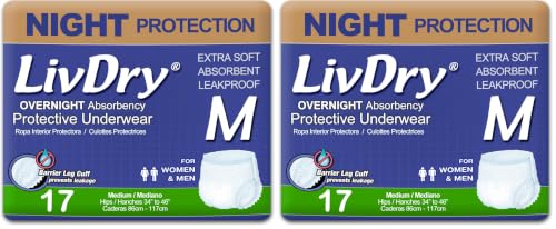 Image of LivDry Adult M Incontinence Underwear, Overnight Comfort Absorbency, Leak Protection, Medium, 34-Pack