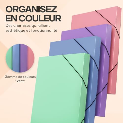 ACROPAQ - 8 x Chemise à Élastiques A4 - Jusqu'à 250 pages, Dos de 3,0 cm, Fermeture Élastique, Vent, Collection de Couleurs 'Nature' - Chemises à Dossier, Range Document – vue 3