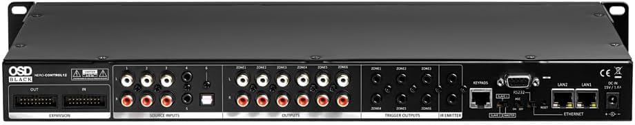 OSD Nero Control12 6 Zone Multi Room Audio Controller, App Controlled Matrix Preamplifier for Whole House Audio Systems, iOS Android App Control, Multi Source Distribution, Rack Mount Audio Controller