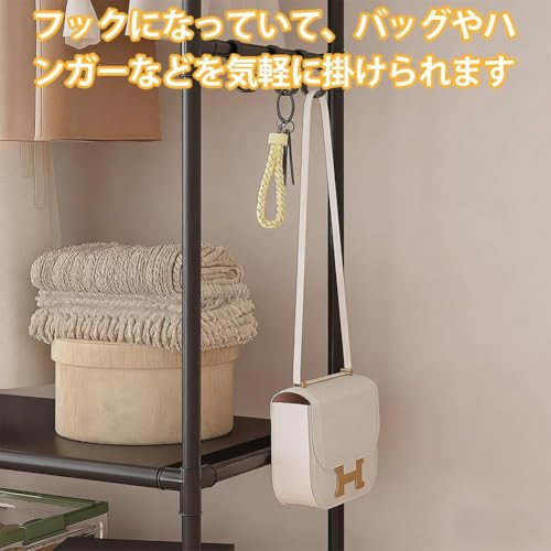 ハンガーラック キャスター付き 棚付き サイドフック コートハンガー 洋服ラック 北欧 オシャレデザイン 省スペース 幅60×奥行36×高さ173cm リビングルーム/寝室/ベランダ [4]
