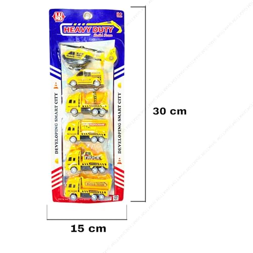 Image of SHAKTISM Construction Vehicle Set of 6 Mini Body Models - Durable Construction Truck Toys for Kids 6 PCS Yellow JCB Construction Vehicle Set, Die-Cast Metal Body, Movable Parts