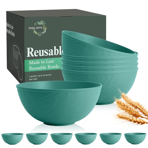 Image of 40 OZ Wheat Straw Bowl Sets, 6 PCS Unbreakable & Lightweight Salad Bowls, Microwave & Dishwasher Safe, BPA-Free, Kitchen Bowl Set for Serving, Soup, Oatmeal, Fruit, Noodles, Green