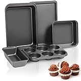 LINKLIFE 5-Piece Stackable Baking Pans Set, Nonstick Steel Bakeware Set, Cookie Sheet, Square Cake P
