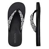 MEGNYA Ladies Arch Support Comfortable Pain Relief Athletic Flip Flops with Bohemian Style, Non Slip Thong Sandals for Outdoor Activities, Soft Yoga Mat Meomry Foam Flip Flops Grey Size 9