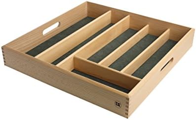 DRAWER SIZE CUTLERY TRAY IN FSC BEECH WITH GREEN LINING 38.2 x Width 38.2 x Height 6 cm