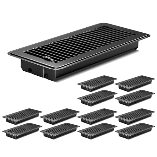 12Pcs Floor Vents Floor Registers 4x12 Inch, Heavy Duty Metal Hot Air Vent Covers 4x12 Inch with Rust-Proof Finish for Home Heater Floor Vent Grilles and Vents(12, Black, 4x12 Inches)