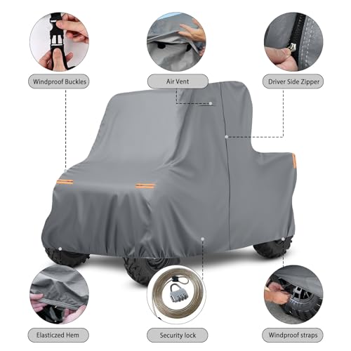 Image of Waterproof UTV Cover Compatible with Honda Pioneer 2 Seaters, 6 Layers All Weather Cover with Air Vents, Door Zipper and Windproof Buckles and Bands for Rain Snow Dust Protection