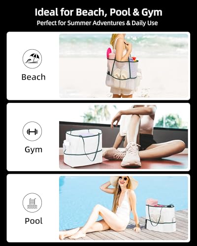 Image of Mesh Beach Tote Bag Packable,2026 New 2-in-1 Large Lightweight Foldable Beach Bags with Multiple Pockets for Women