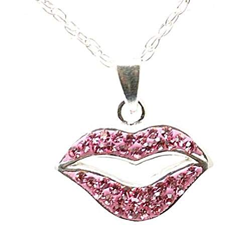 Toc - Colgante de plata de ley, diseño de labios rosa con beso en cadena de...
