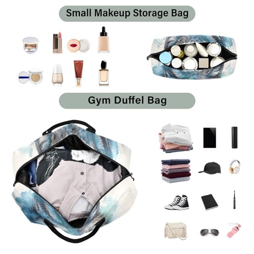 Large Travel Duffel Bag, Wolf Head Blue Sports Tote Gym Bag, Shoulder Weekender Overnight Bag for Women Men, Carry On Luggage with Toiletry Bags4