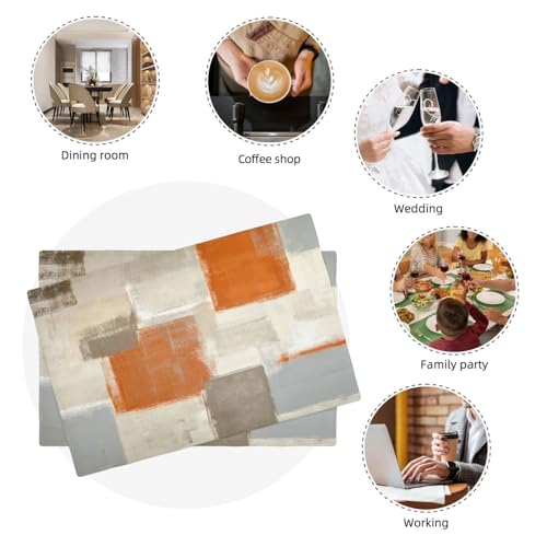 Jilangca PLACEMAT-7-SET-2024-08-01 Farmhouse Table Runner And Placemats Set Of 6 Washable Heat Resistant Table Mats Beige Orange Placemat Linen Modern Abstract Painting Art Cloth Place Mats For Kitchen Party Dining Table Decor,13 Inchx72 Inch thumb #5