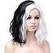 Produktbild ATAYOU® Half Weiß Halbe Schwarze Frauen Kurze Bob Perücken für Cosplay Halloween (Kurz B)