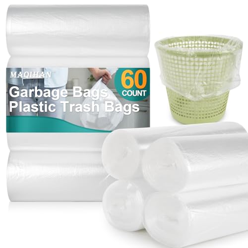 Trash Bags - 60PACK 4 Gallon Garbage Bags Small Clear Trash Bag for Bathroom, Garbage, Strong Plastic Trash Can Liners for Kitchen, Commercial, Office, Bathroom Can