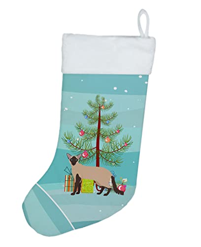 Caroline's Treasures CK4590CS Colorpoint Longhair Cat Merry Christmas Christmas Stocking Fireplace Hanging Stockings Christmas Season Party Decor Family Holiday Decorations