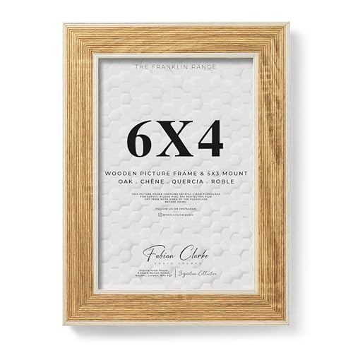 Image of 6x4 Oak Photo Frame with White Washed Trim, 6x4 Picture Frame Wooden Photo Frame for Home, Office or Gift Display Scandinavian Style