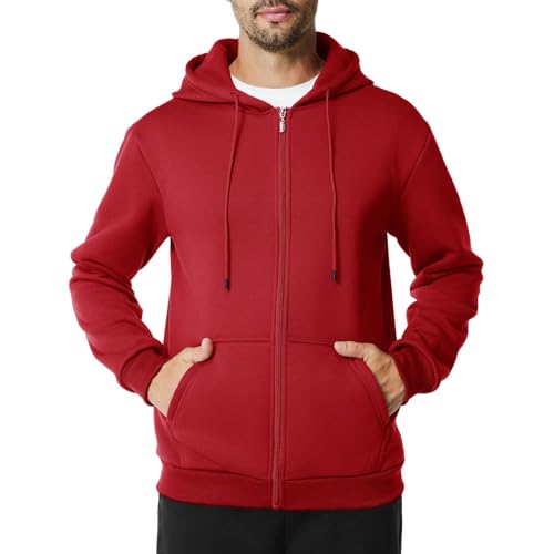 Mens Zip Up Hoodie, Athletic Full Zip Jacket with Pockets Casual Long Sleeve Hooded Sweatshirt Fleece Drawstring Jacket