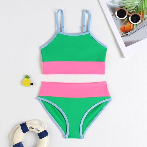 Image of Little Girl Swimsuit Casual Swimwear Kids Two Piece Color Block Bathing Suits Beach Bikini Set 3-12Years