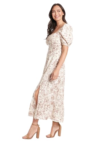Image of London Times Womens Square Neck Smocked Back Linen Blend Flattering Versatile Spring Summer Garden Party