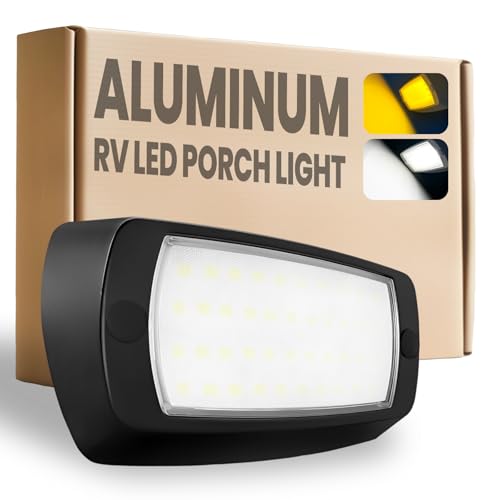 Terapaton Aluminum RV Exterior Porch Light with Dual-Color Switchable Amber & White 10V-30V IP67 Waterproof RV Floodlight for Outdoor RVs Campers 5th Wheels Motorhome l SUV Truck