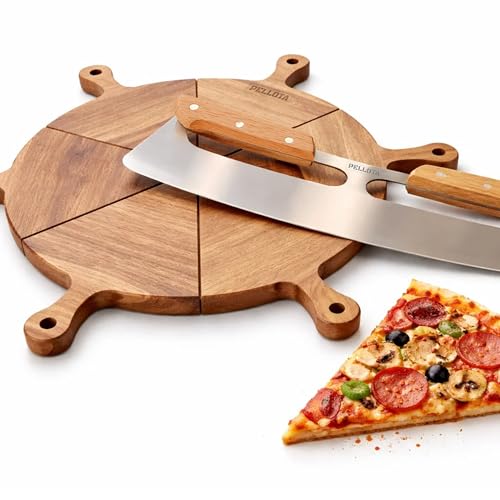 Set de 6 Piezas Tabla de Pizza de Madera con Cuchilla miniatura 1