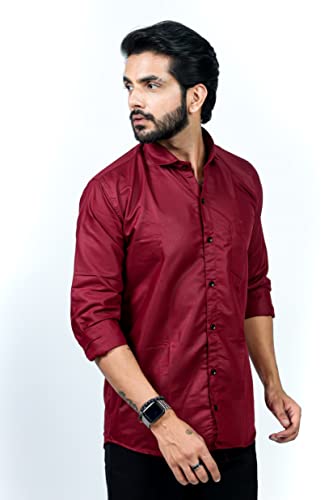 Image of HARPITA Men's Solid Regular Fit Cotton Casual Shirt with Spread Collar & Full Sleeves