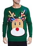 uideazone Funny Light Up Ugly Christmas Sweater for Men Women Cool Knitted Xmas Reindeer Pullover Jumpers Plus Size for Party New Year