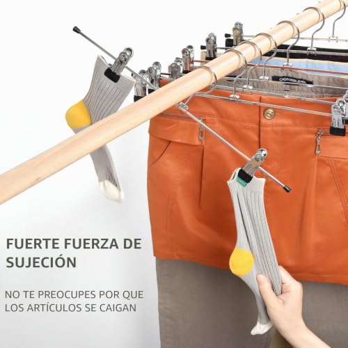 Miniatura 5 de Amber Home 20 Unidades 40cm Perchas de Hierro Cromado, Plata Metálico Percha para Pantalones Shorts Faldas Calcetines y Ropa Interior, con Clips Antideslizantes
